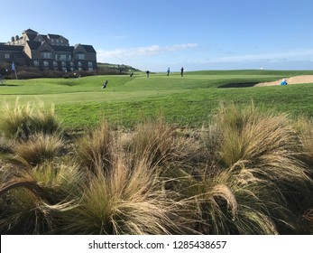 Half Moon Bay, California - (January 19, 2019). People enjoying a gorgeous day golfing at the luxurious Ritz Carlton resort and spa in Half Moon Bay.