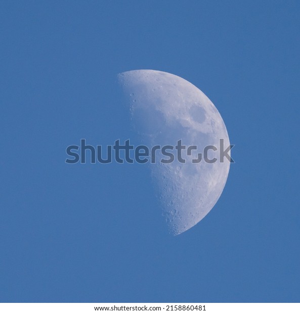 The half moon in the blue sky\
