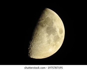 Half Moon And Craters; Illuminated And Bright Astrophotography 