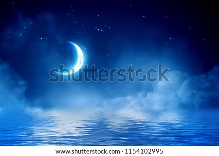 Half moon in starry sky