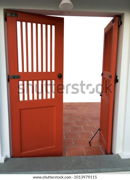 Half Open Red Gate Red Bricks Stock Photo Edit Now 1013979115