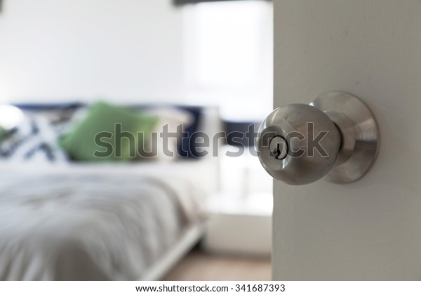 Half Opened Bedroom Door Door Knob Royalty Free Stock Image