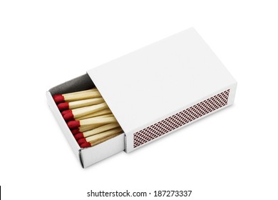 Half Opened Blank Matchbox With Matches Inside Isolated On White