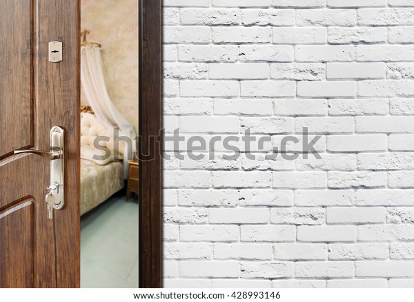 Half Opened Door Bedroom Door Handle Stock Photo Edit Now