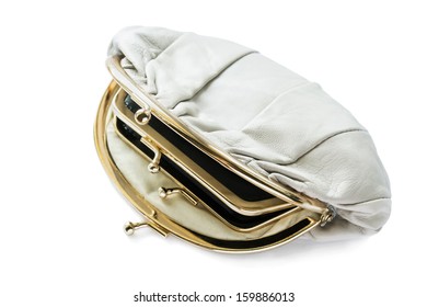 Half Opened Leather Beige Double Clutch Isolated Over White