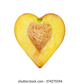 The half of the peach in the form of heart isolated on a white