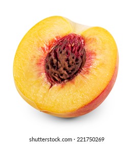 Half Of Peach Isolated On White Background