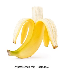 Half Peeled Banana Isolated On A White Background