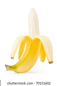 Half Peeled Banana Isolated On A White Background