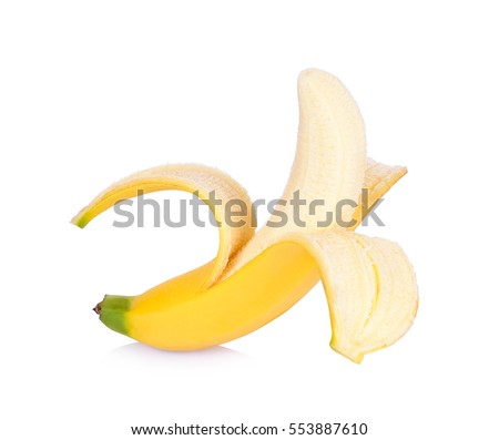 Half peeled Banana, Open Banana isolated on a white background.