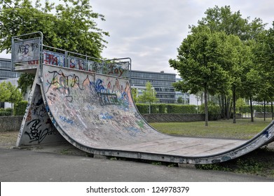 Half pipe ramp at skatepark in BÃ?rgerpark, SaarbrÃ?cken, Saarland, Germany, Europe - Powered by Shutterstock