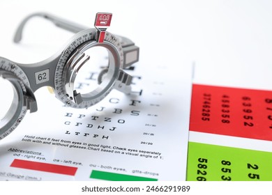 Half of prescription glasses for high myopia Eyesight measuring instrument vision care background, Trial frame, Optometrist trial frame for eye test, eye test, trial frame eyeglasses - Powered by Shutterstock