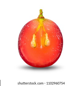 Half of red grape isolated with clipping path.