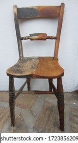 Half Restored Antique Elm And Beech Kitchen Chair Showing Before And After Sanding. Antique Furniture Restoration.