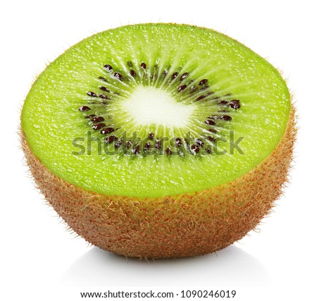 Half ripe kiwi fruit isolated on white background