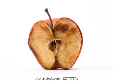 Half a rotten apple on white background