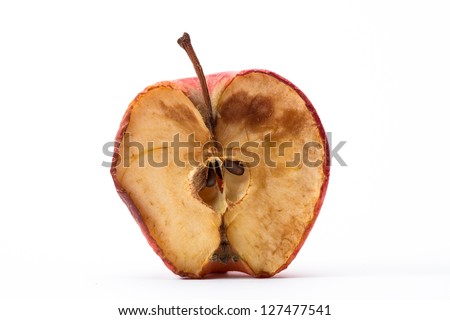 Half a rotten apple on white background