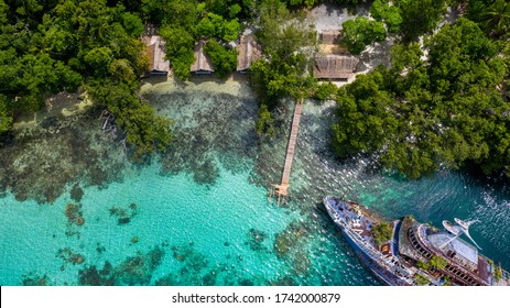 Half Sunken Ship At Roderick Bay In Solomon Islands