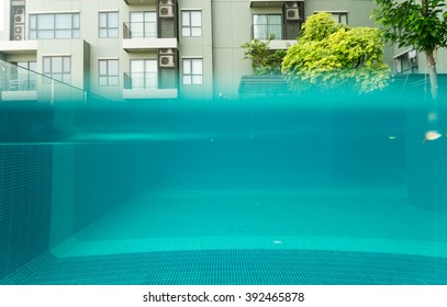 Half Of Underwater And Upper-water In Swimming Pool