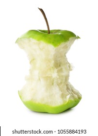 Half-eaten green apple isolated on white
