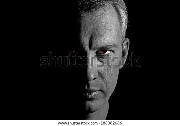 Halfface Mans Portrait Against Black Background Stock Photo (Edit Now ...