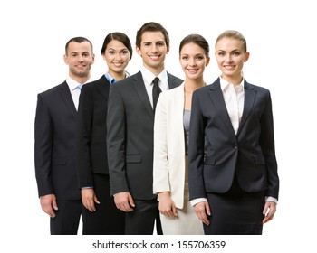 Half-length Portrait Of Group Of Business People, Isolated On White. Concept Of Teamwork And Cooperation