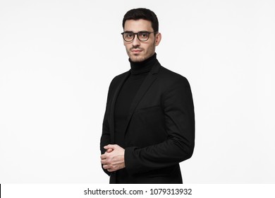 black suit with turtleneck