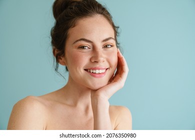 Halfnaked Brunette Woman Smiling Looking Camera Stock Photo Shutterstock