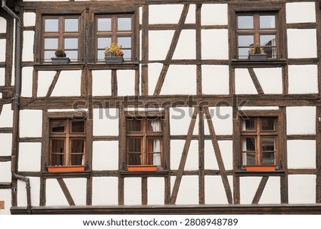 Half-Timbered House Facade View with Windows