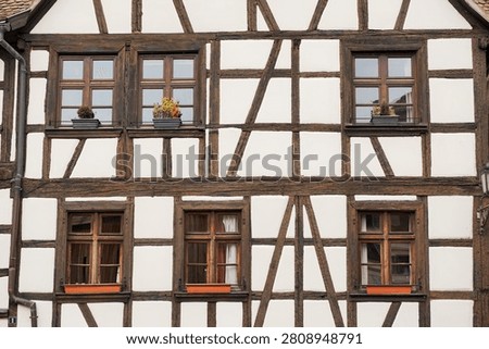 Half-Timbered House Facade View with Windows