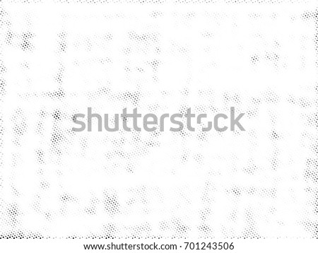 Halftone Background. Grunge Illustration With Ink Dots Texture Design Element. Abstract Image With Dirty, Dotted, Black Circles. Dark Round Particles Backdrop On A White Background.