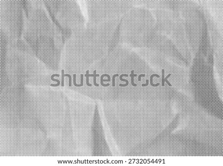 Halftone dot texture with wrinkles and subtle surface creases, abstract monochrome pattern. Graphic background, print reproduction, noise, grain, vintage design aesthetics