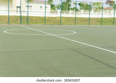 Halfway Line And Sphere Shape Marking At Middle Of Outdoor Futsal Court