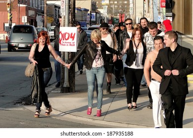 HALIFAX, CANADA - APR 16:  The Cast Of Trailer Park Boys Walk To The Oxford Theater For The Premiere Of Their New Movie Don't Legalize It Apr 16, 2014 Oxford Theater In Halifax Canada.