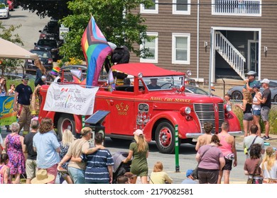 Halifax, Canada. July 16th, 2022. The Halifax Pride Parade Through Streets Of City. Naval Fire Service Float With Vintage Truck