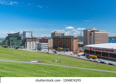 Halifax, Canada - June 19, 2019: Scotiabank Centre And Skyline Of Downtown Halifax, Nova Scotia, Canada From The Citadel