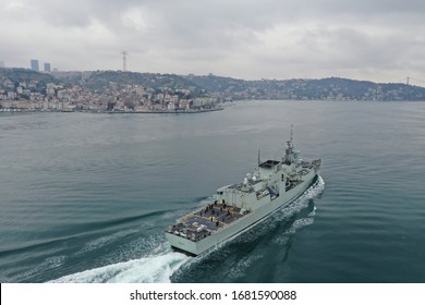 Halifax Class, Canada Navy Ship Frigate HMCS Fredericton Transits Istanbul Strait, Turkey 