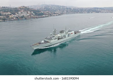 Halifax Class, Canada Navy Ship Frigate HMCS Fredericton Transits Istanbul Strait, Turkey 