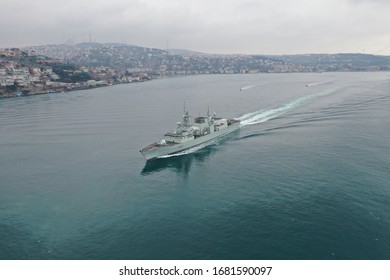 Halifax Class, Canada Navy Ship Frigate HMCS Fredericton Transits Istanbul Strait, Turkey 