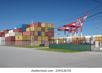HALIFAX, NOVA SCOTIA - AUGUST 20, 2022: The Port Of Halifax Recently Had New High Tech Cranes Installed.