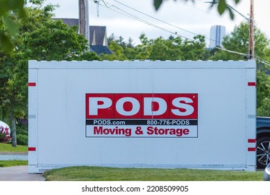 HALIFAX, NOVA SCOTIA, CANADA - JULY 2022 - PODS Moving And Storage Container. Portable On Demand Storage, Is A Moving And Storage Company.