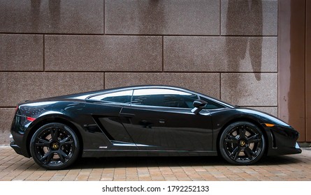 Halifax, Nova Scotia, Canada - June 4, 2010 : Side View Of A Black Lamborghini Parked In Lord Nelson Hotel Parking Lot During Event Exotic Cars Visit Nova Scotia.