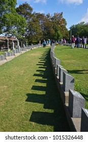 Halifax, Nova Scotia / Canada - September 16, 2017: Visitors View The Graves Of 150 Victims Of The Sinking Of The RMS Titanic On April 14, 1912, At Fairview Lawn Cemetery.