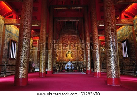 HALL Buddha statue interior
An important and very old
Wat Pha-singha Temple Chiangmai Thailand