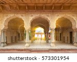 Hall with columns of Sattais Katcheri at Amer Fort  is located in Amer, not far from Jaipur, Rajasthan state, India. Located high on a hill, it is the principal tourist attraction in the Jaipur area.