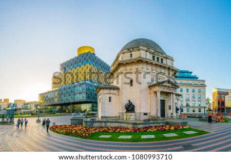 Hall of Memory, Library of Birmingham and Baskerville house, England