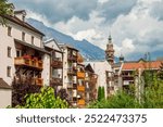 Hall in Tirol, a beautiful small town in Tyrol, Austria. Cityscape from Münzergasse Street.