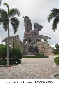 Hallandale Beach, Florida, January 6, 2020. Pegasus And Dragon Statue In Gulfstream Park