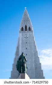 Hallgrimskirkja With A Statue Of Leif Eriksson