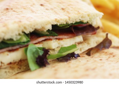 Halloumi Cheese And Ham Pita Bread Sandwich With Chips